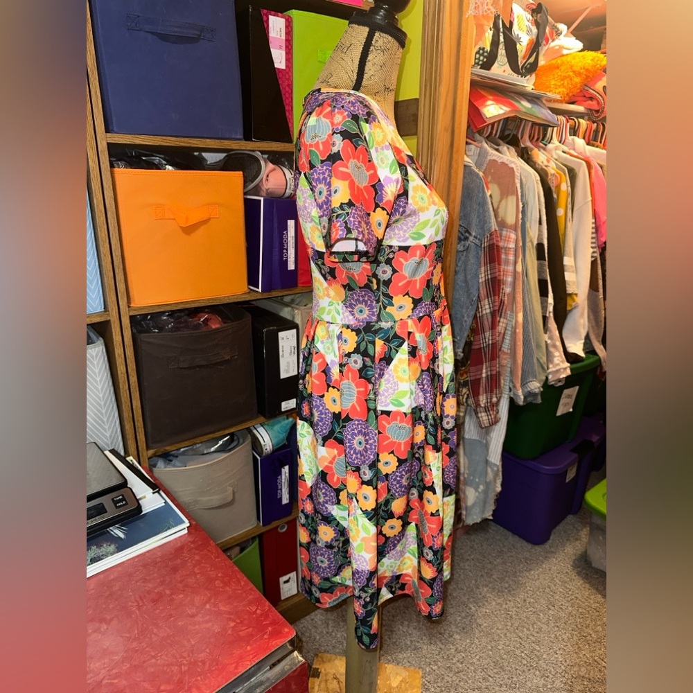 LuLaRoe Vibrant Floral Midi Dress - Picture 3 of 8
